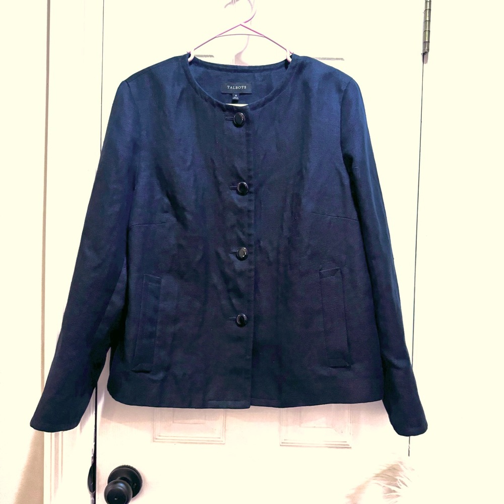 Talbots Linen Blazer Jacket Sz 18 Black